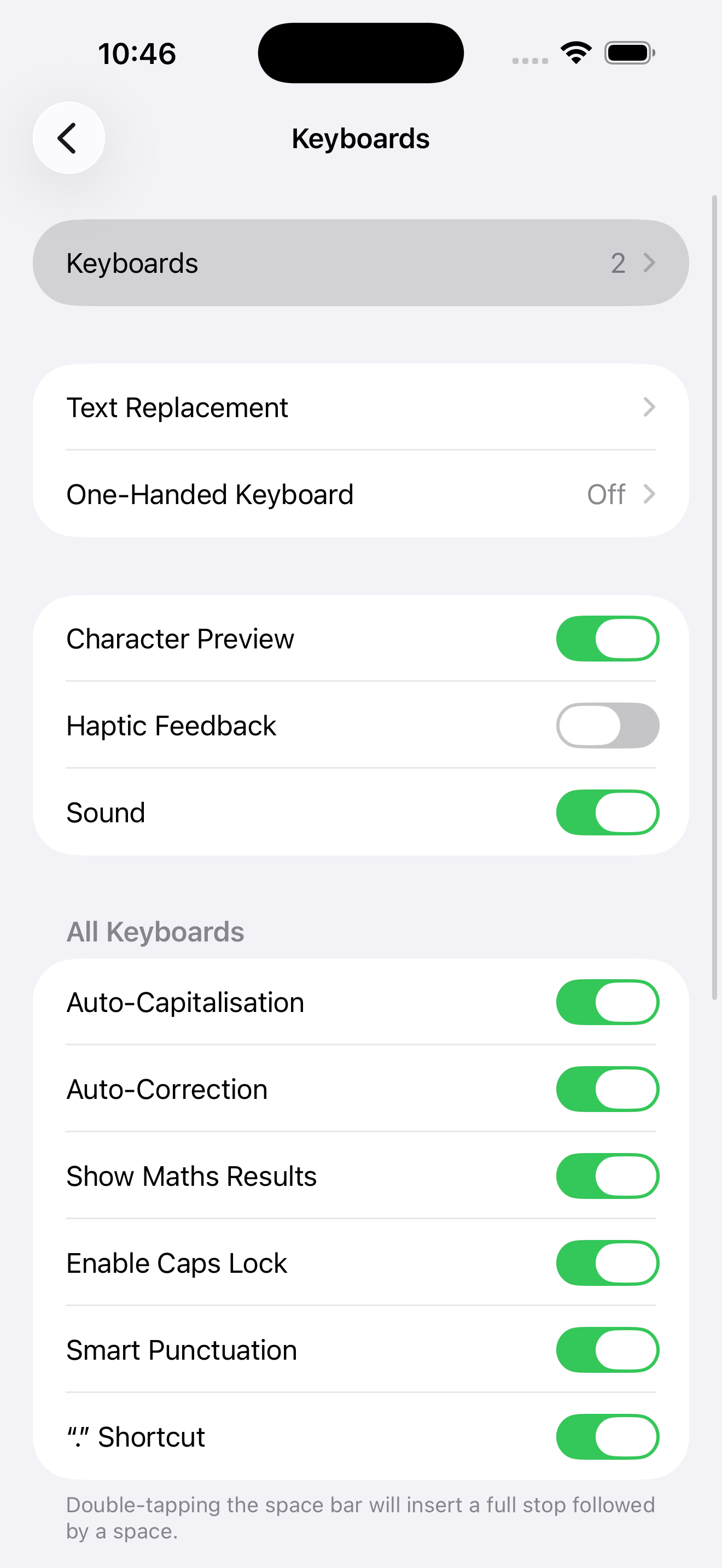 Keyboard → Keyboards